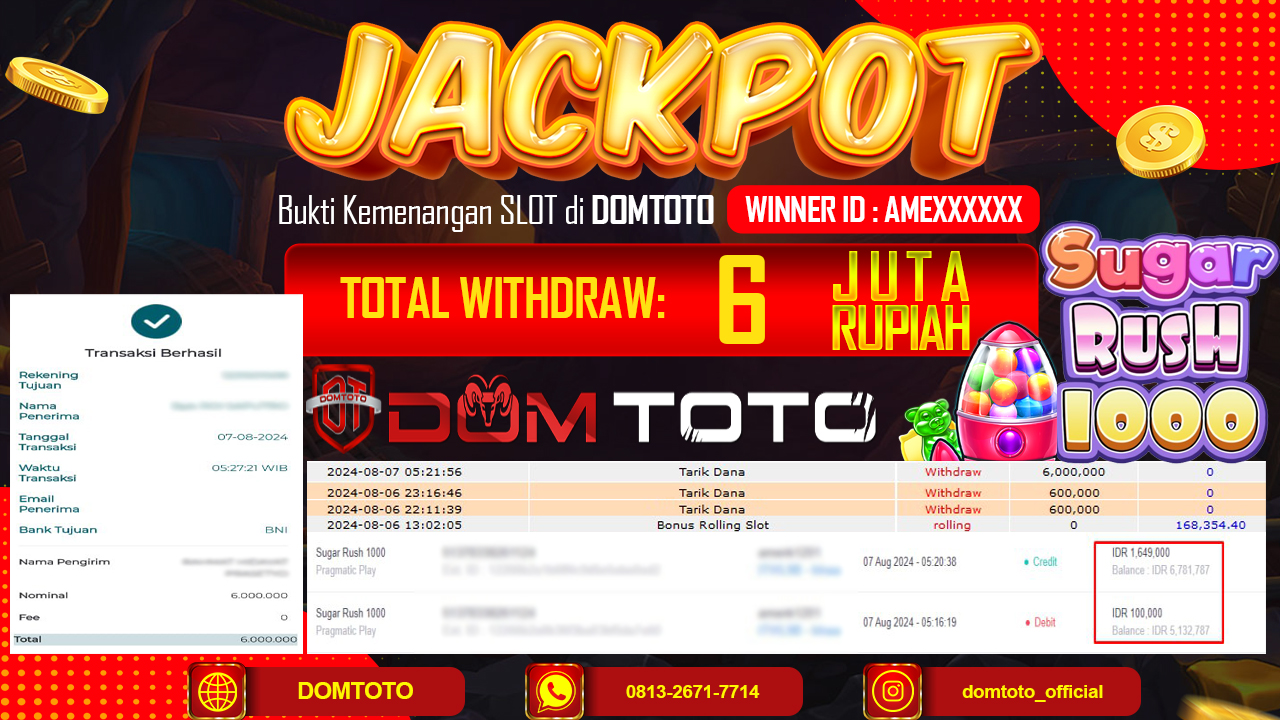 JACKPOT SLOT SUGAR RUSH 1000 07 AGUSTUS 2024